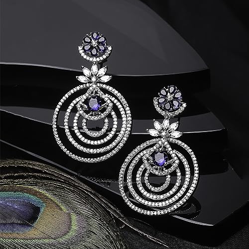 American Diamond Floral Layered Drop Earrings